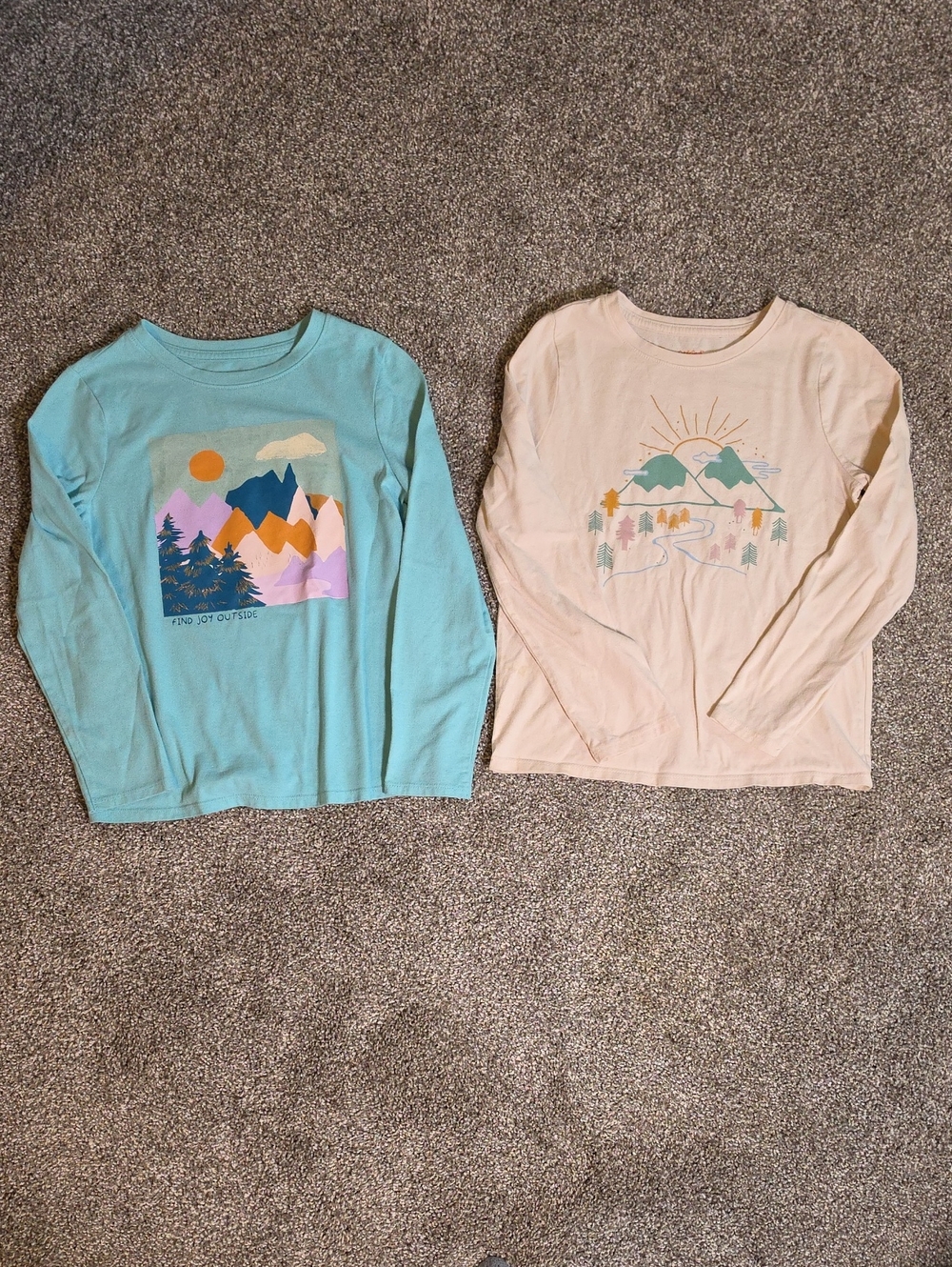 Cat & Jack Kids Long Sleeve Graphic Tees - Aqua & Cream